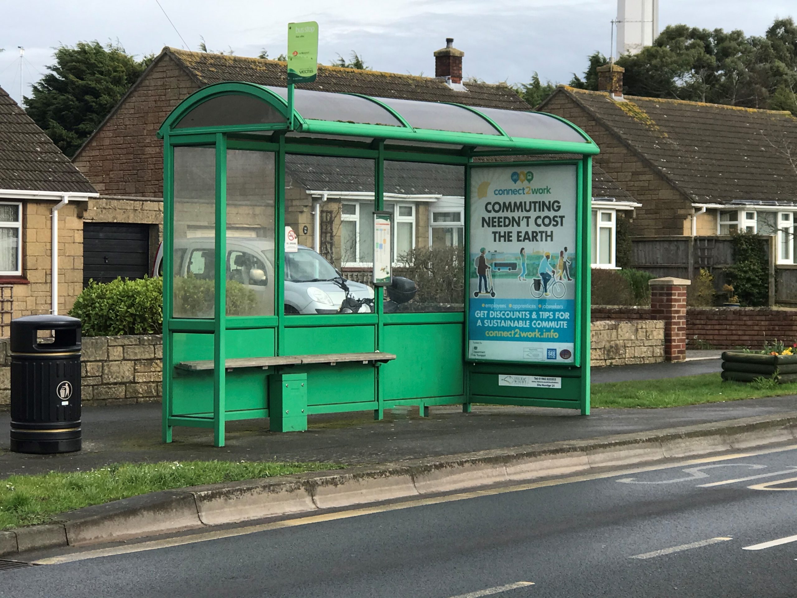Photo showing a bus shelter at the side of the road in Cowes