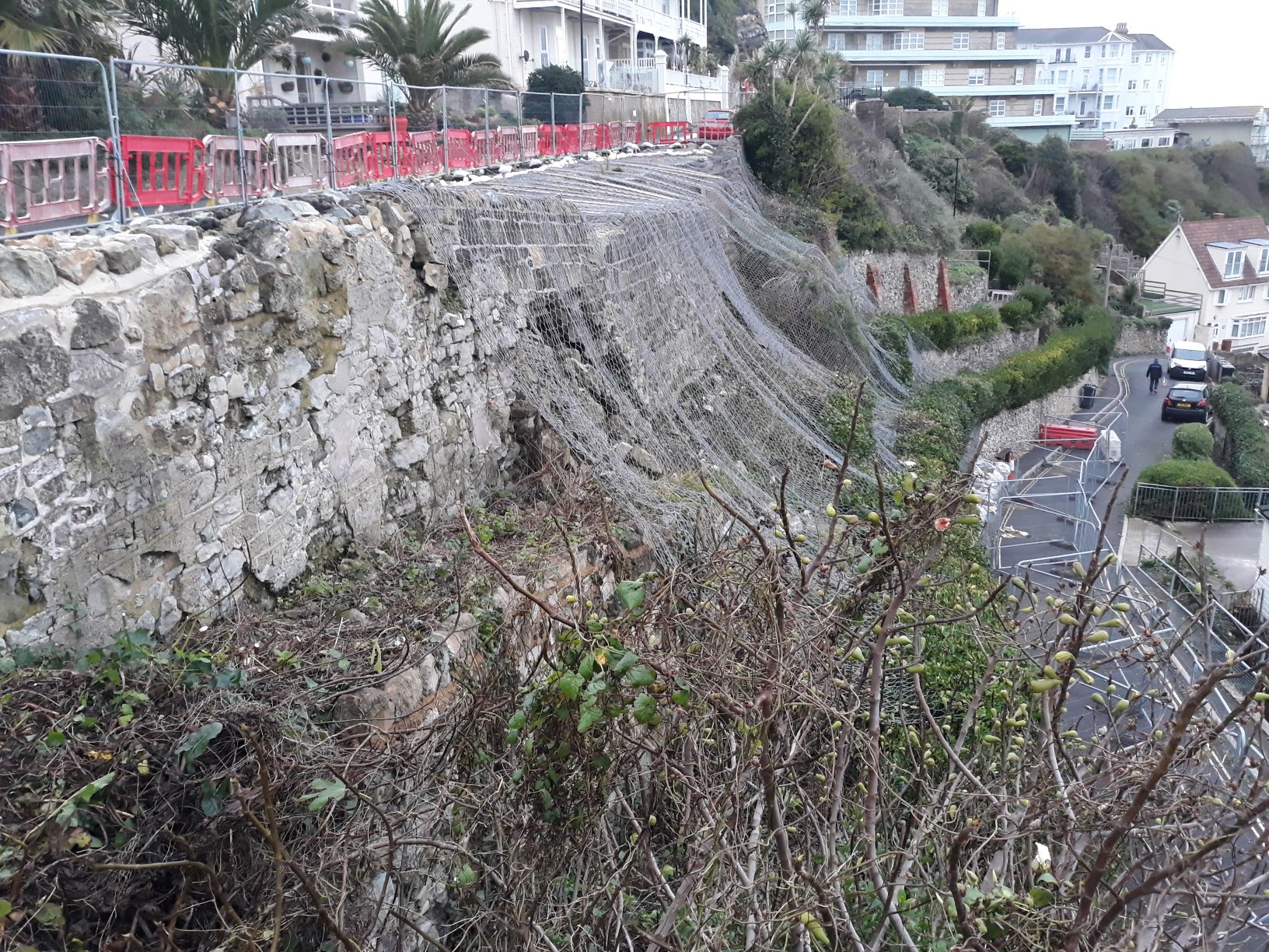 photo showing section of fenced off terracing at Belgrave Road Ventnor