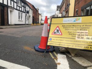 Photo showing advance warning sign on the road about forthcoming roadworks
