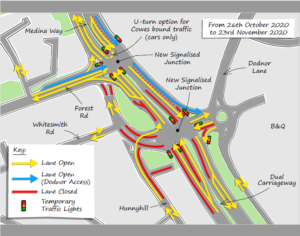Map showing the revised traffic arrangements from 26 October to 23rd November at St Mary's Newport