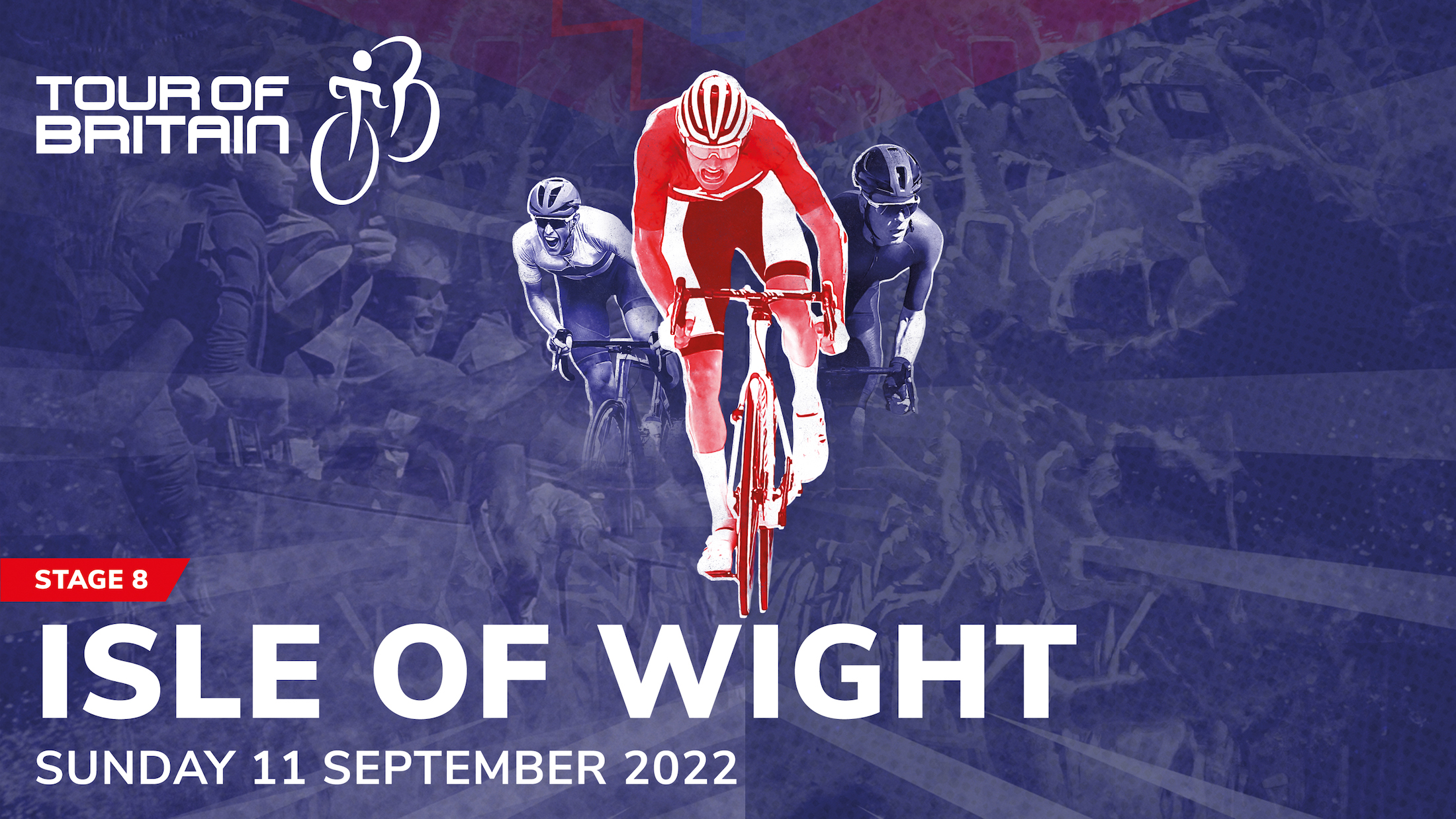 Poster showing cyclists, Tour of Britain logo and Isle of Wight date Sunday 11 September 2022